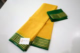 Pure Mysore Silk yellow color Saree With small Green Border - Silk Mark Certified
