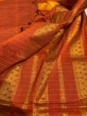 9 Yards Saree - Royal Blue with Orange border - MIRASILKS 9 Yards Saree - Royal Blue with Orange border