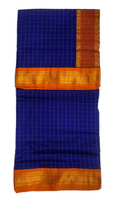 9 Yards Saree - Royal Blue with Orange border - MIRASILKS 9 Yards Saree - Royal Blue with Orange border