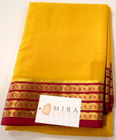 Pure Mysore Silk haldi yellow color Saree With pink border - Silk Mark Certified