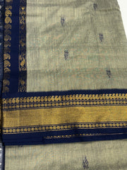 Grey with Navy Blue border Silk Cotton Saree - MIRASILKS Grey with Navy Blue border Silk Cotton Saree