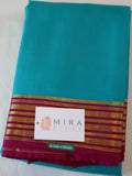 Pure Mysore Silk Turquoise Blue color Saree With Pink border - Silk Mark Certified