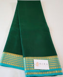 Pure Mysore Silk Green color Saree With Turquoise Blue border - Silk Mark Certified