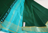 Pure Mysore Silk Green color Saree With Turquoise Blue border - Silk Mark Certified