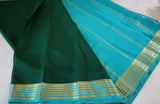 Pure Mysore Silk Green color Saree With Turquoise Blue border - Silk Mark Certified
