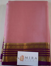Pure Mysore Silk Flamingo Pink color Saree With Purple border - Silk Mark Certified