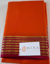 Pure Mysore Silk Orange color Saree With Pink border - Silk Mark Certified