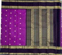 Eggplant Purple Kanjivaram Saree with Peacock Motif and Black Pallu