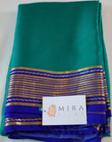 Pure Mysore Silk Sea Green color Saree With Royal Blue border - Silk Mark Certified