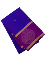 Royal Blue Kanjivaram Saree with Peacock Border and Purple Pallu