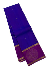 Royal Blue Kanjivaram Saree with Peacock Border and Purple Pallu