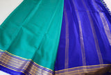 Pure Mysore Silk Sea Green color Saree With Royal Blue border - Silk Mark Certified
