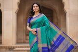 Sea green with royal blue mysore silk