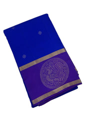Cobalt Blue Kanjivaram Saree with Peacock Border and Indigo Pallu