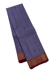 Cloudy Grey Kanjivaram Saree with Wine Red Pallu