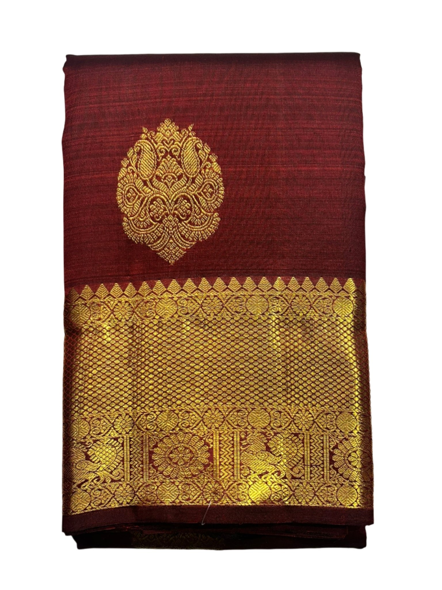Maroon Kanjivaram Saree with Gold Border - MIRASILKS Maroon Kanjivaram Saree with Gold Border