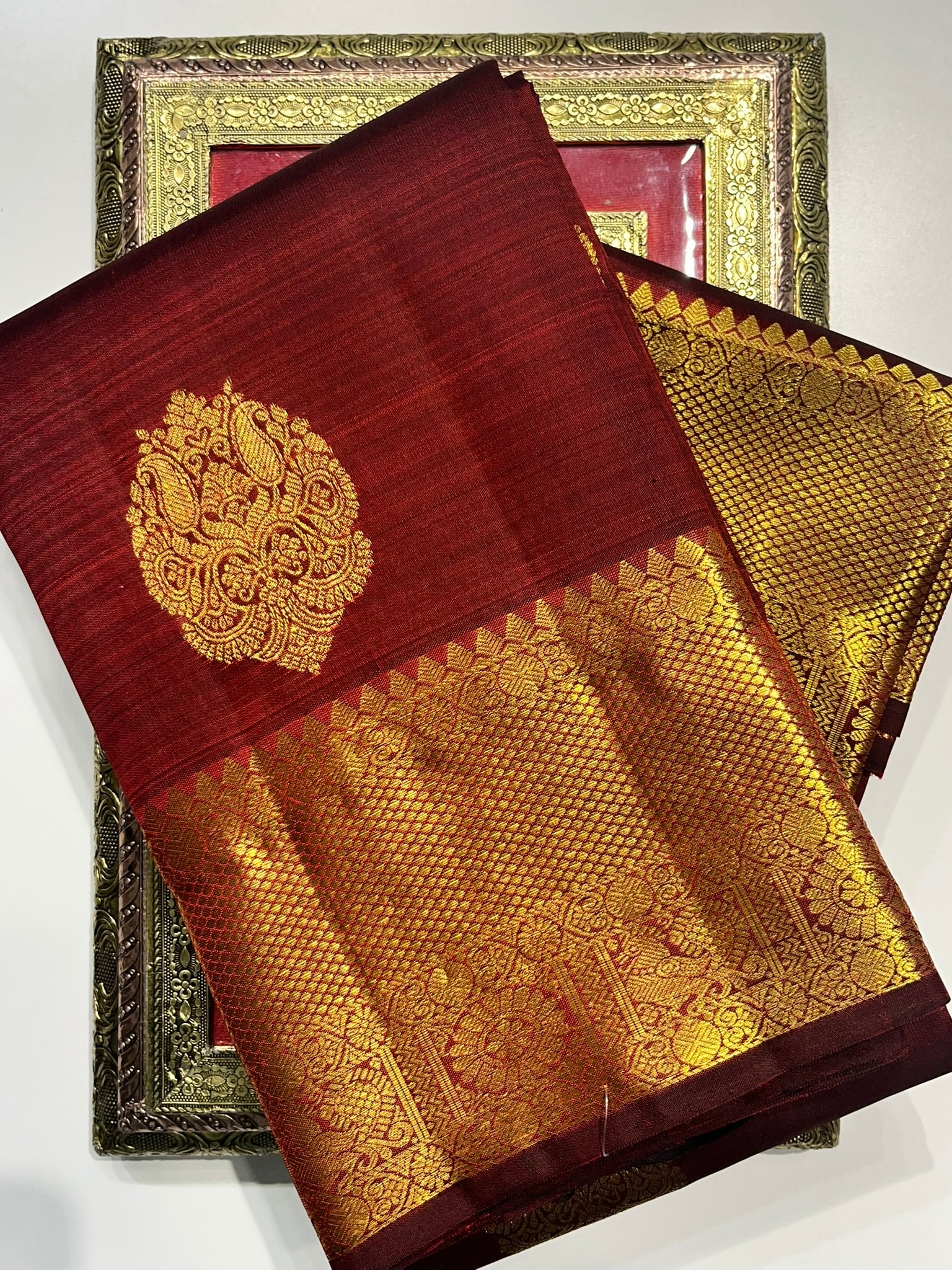 Maroon Kanjivaram Saree with Gold Border - MIRASILKS Maroon Kanjivaram Saree with Gold Border