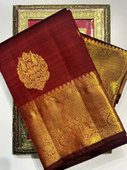 Maroon Kanjivaram Saree with Gold Border - MIRASILKS Maroon Kanjivaram Saree with Gold Border