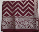 Maroon Semi Banaras saree with silver design border