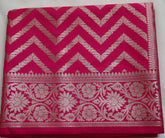 Dark Pink Semi Banaras saree with silver design border