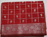 Red Semi Banaras saree with silver design border