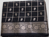 Black Semi Banaras saree with silver design border