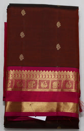 Brown Kanjivaram Saree with Blush Pink and Golden Zari Border