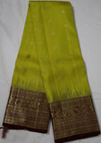Parrot Green Kanjivaram Saree with Dark Brown Golden Zari Border