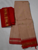 Peach Kanjivaram Saree with Red Border