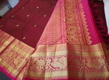 Maroon Kanjivaram Saree with Pink and Golden Zari Border