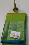 Parrot Green Kanjivaram Saree with Blue Zari Border