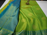 Parrot Green Kanjivaram Saree with Blue Zari Border
