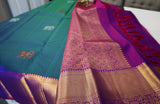 Peacock Blue Kanjivaram Saree with Purple and Golden Zari Border
