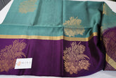 Turquoise blue color Soft Silk Saree with purple border
