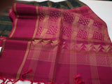 Green color Soft Silk Saree with Pink border