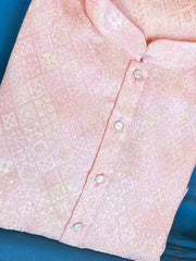 Lucknowi Mens Kurta Light Pink - Jackard Kurta - MIRASILKS Lucknowi Mens Kurta Light Pink - Jackard Kurta