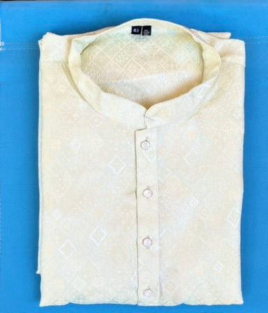 Lucknowi Mens Kurta Pale Yellow - Jackard Kurta - MIRASILKS Lucknowi Mens Kurta Pale Yellow - Jackard Kurta