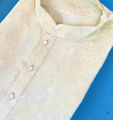 Lucknowi Mens Kurta Off-White - Jackard Kurta - MIRASILKS Lucknowi Mens Kurta Off-White - Jackard Kurta