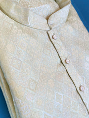 Lucknowi Mens Kurta Off-White - Jackard Kurta - MIRASILKS Lucknowi Mens Kurta Off-White - Jackard Kurta