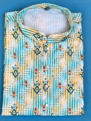 Lucknowi Mens Kurta - Green stripes - MIRASILKS Lucknowi Mens Kurta - Green stripes