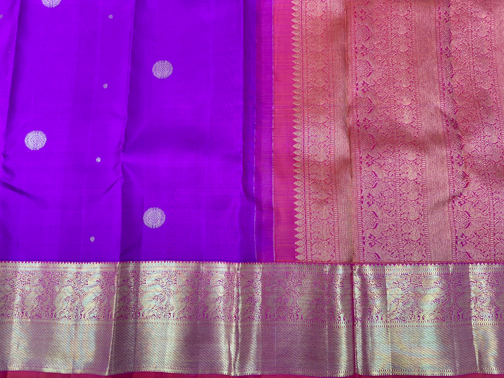 Indigo Kanjivaram Saree with Gold Zari Pallu