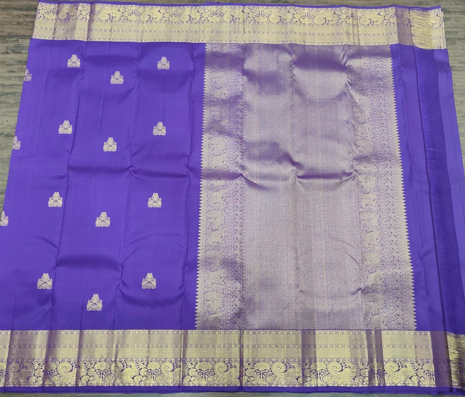 Light Indigo Kanjivaram Saree with Gold Zari Border
