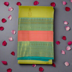 Light Olive Kanjivaram Saree with Sea Green Zari Pallu
