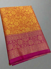 Light Orange Banarasi Semi Silk Saree with Mulberry Border