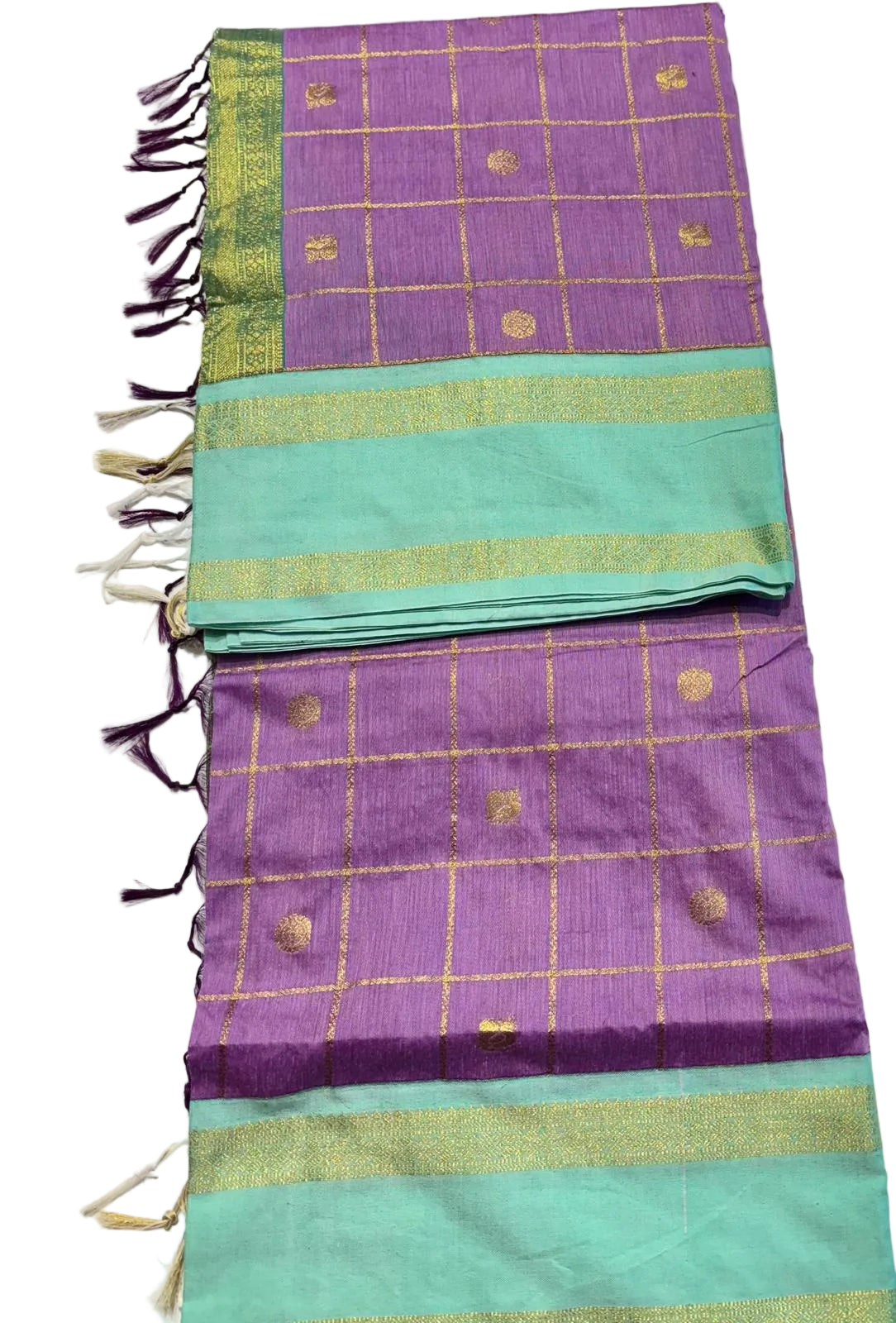 Lilac Kattam Silk Cotton Saree with Pale Teal Border