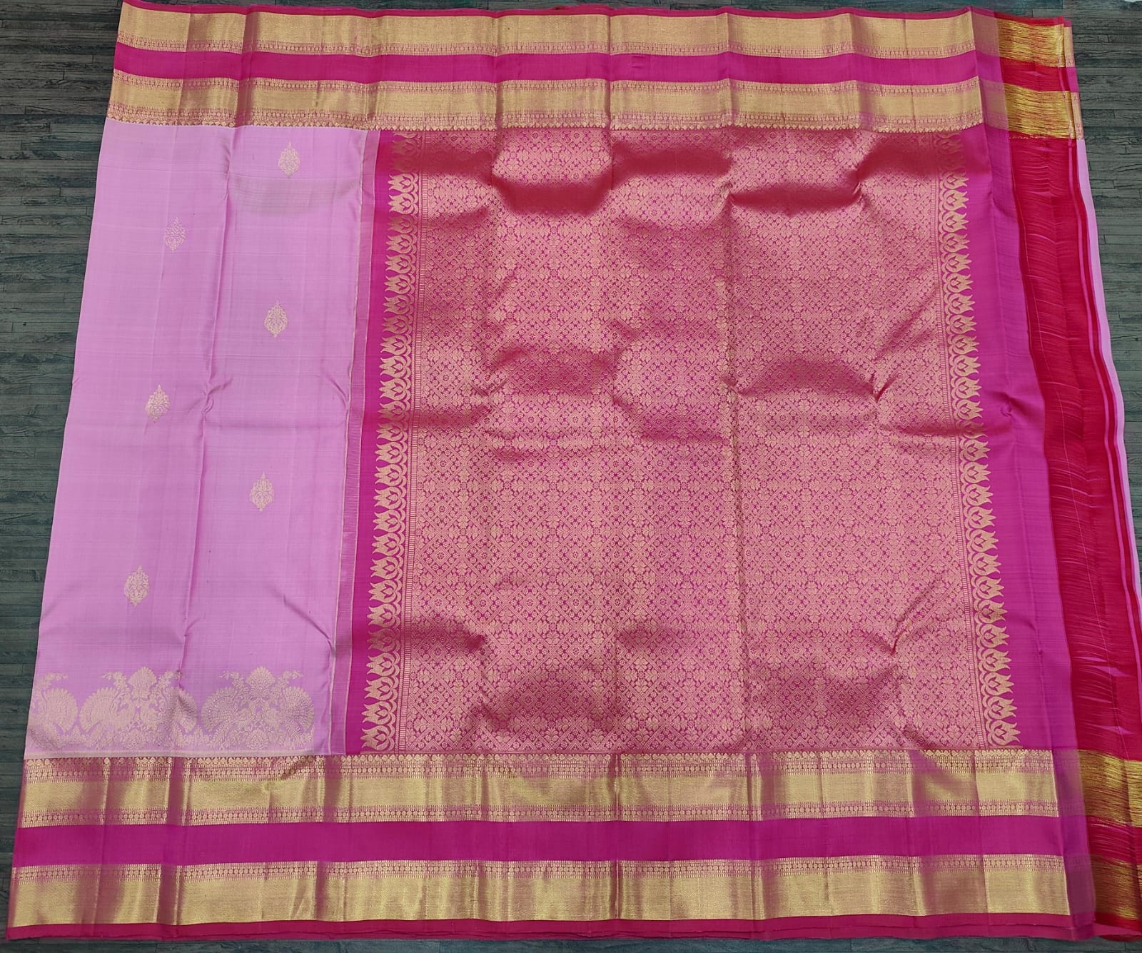 Lotus Pink Kanjivaram Saree with Burgundy Border
