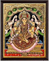 Mahalakshmi - symbol of prosperity - authentic Tanjore painting W/Shipping - MIRASILKS Mahalakshmi - symbol of prosperity - authentic Tanjore painting W/Shipping