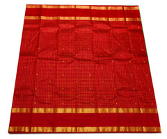 Maroon Checked Kanjivaram Saree with Peacock Pallu