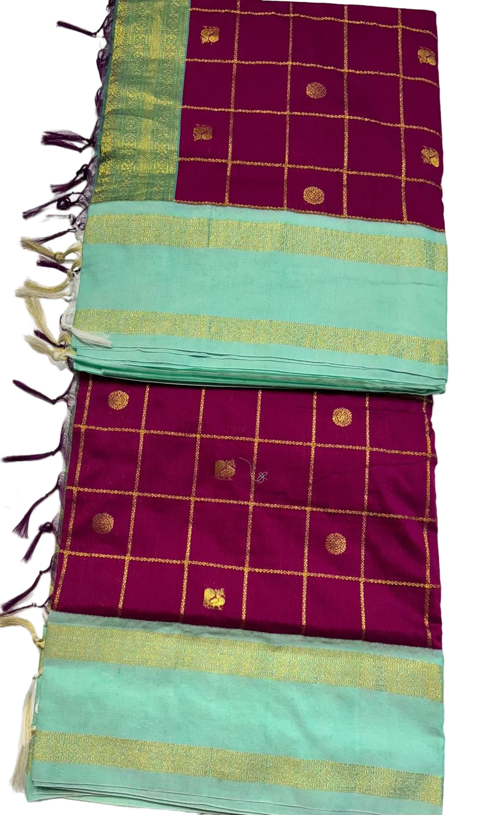 Maroon Kattam Silk Cotton Saree with Rettai Pettu Border