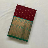 Maroon Kanchi Semi Silk saree with Teal Border - MIRASILKS Maroon Kanchi Semi Silk saree with Teal Border